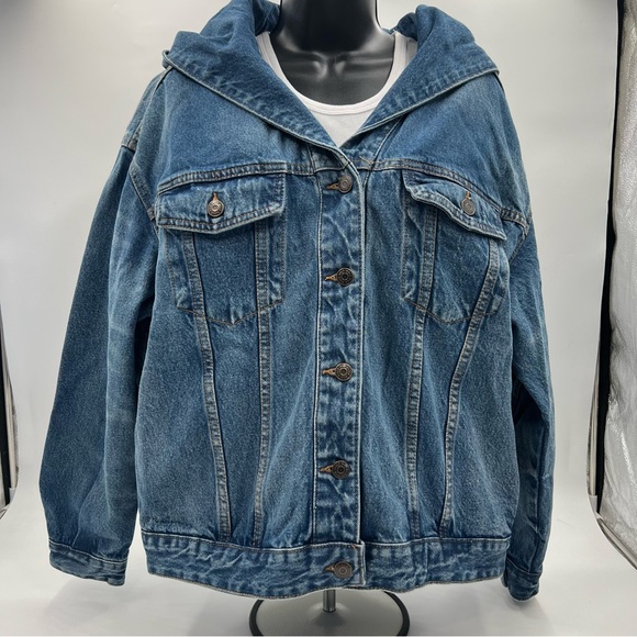 Wild Fable Womens Oversized Hooded Denim Jacket Medium Wash Blue Cotton M New - Picture 7 of 9